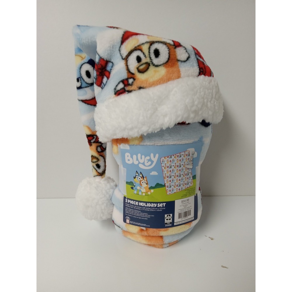 Bluey‎ Holiday Throw Blanket And Hat 40"-50 "